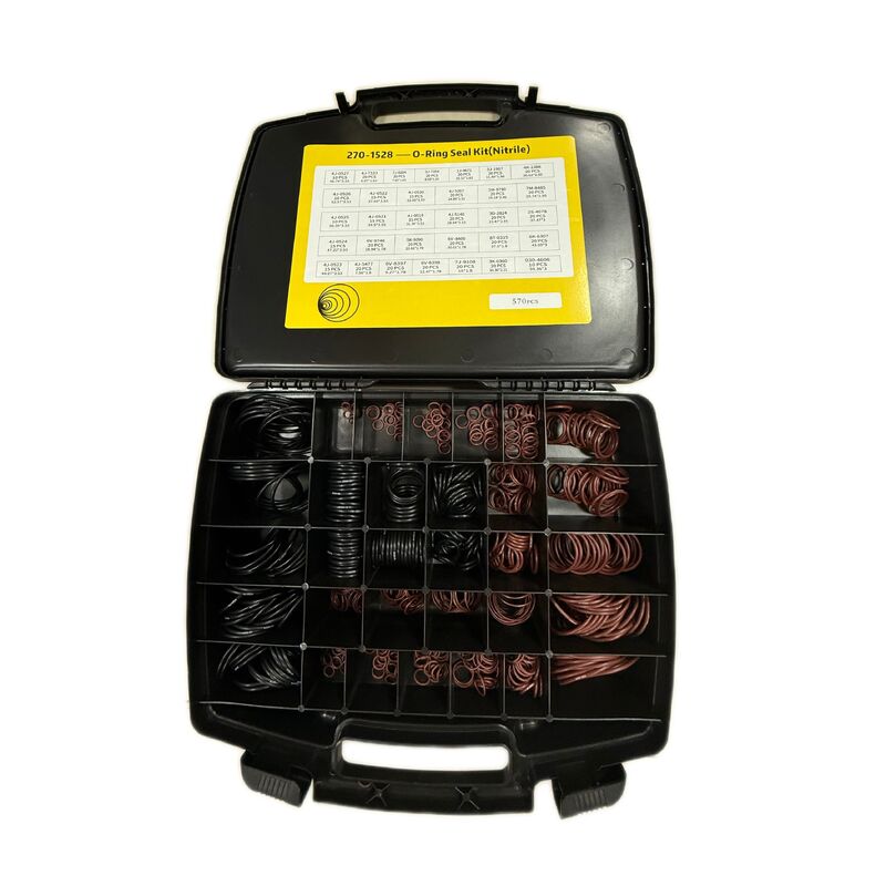 Kit di riparazione guarnizioni per escavatore con scatola portaoggetti separata con griglia e tabella delle dimensioni stampata per un facile accesso e una ridotta inattività della macchina